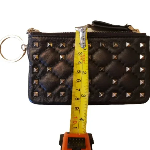 Valentino Garavani Quilted Gunmetal Rockstud Zipper Coin Purse And Cardholder - Picture 7 of 8